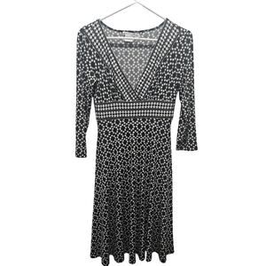 Maggy London Black White Geometric Babydoll Fit & Flare Dress Sz 4 Y2K
